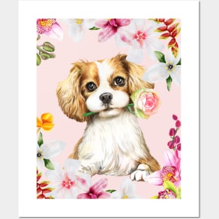 Cavalier King Charles Spaniel brings a rose Posters and Art